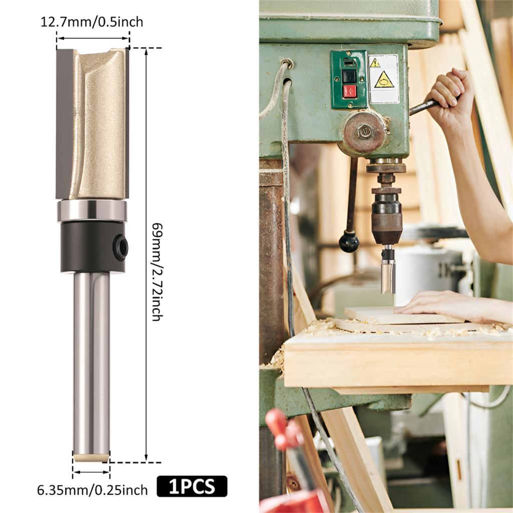 4PC Flush Trim Bit 1/4” Straight End Mill With Double Bearing Router Bit Woodworking Milling Cutter For Wood Bit End Milll Tools