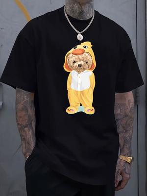 Cartoon Bär Grafik Gedrucktes Kurzarm Luxus Baumwoll T-Shirt für Sommer Unisex Männer und Frauen Lässig Locker Mode Trend