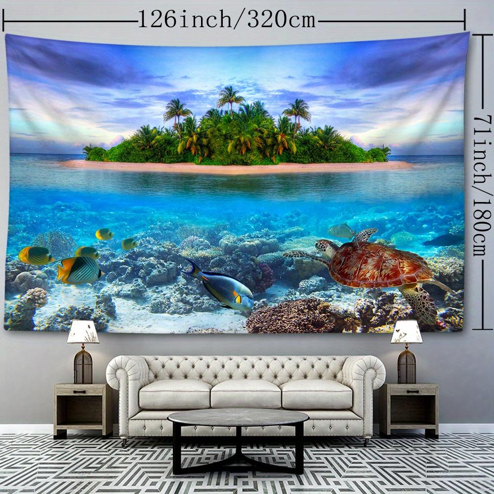 1pc Pacific Island Reef Waves Tapestry Wall Hanging, Room Decor, Bedroom Decor, Living Room Background, Natural Style Backdrop Cloth