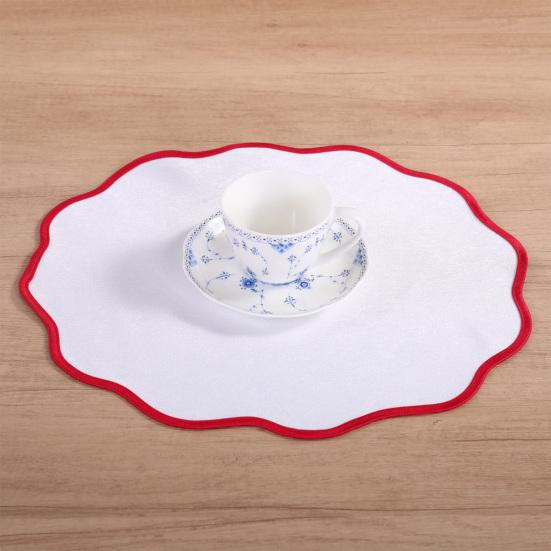 Scalloped Round Placemat Linen Machine Washable Placemat Heat Insulation Table Mat for Dining Table Protection Decoration