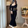 Vintage Velvet Black Bodycon Dress Women Retro Lace Wrap Evening Elegant Party Dresses Slim  Fashion Spring