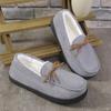 Couple Solid Color Slip On Loafers with Warm Plush Lining Comfortable Non-Slip Rubber Sole Durable House Shoes