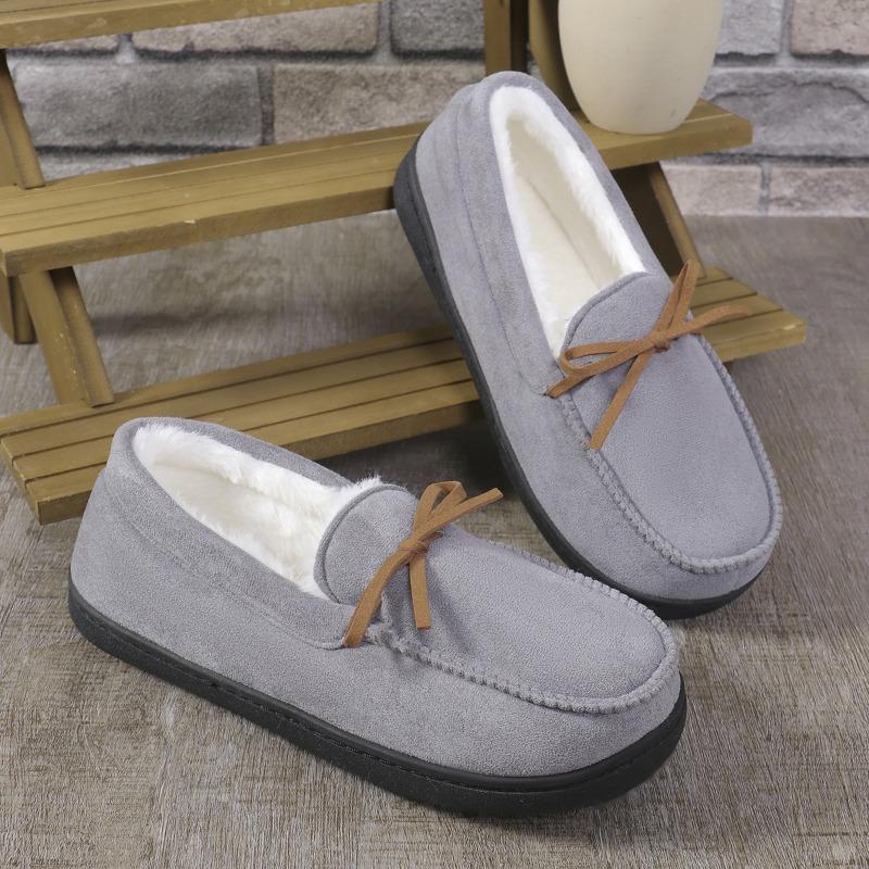 Couple Solid Color Slip On Loafers with Warm Plush Lining Comfortable Non-Slip Rubber Sole Durable House Shoes