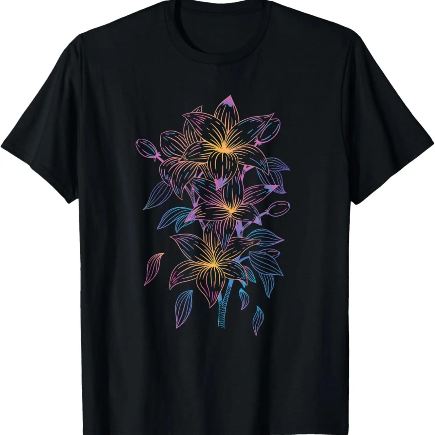 Retro Lily Flowers T-Shirt S чёрный