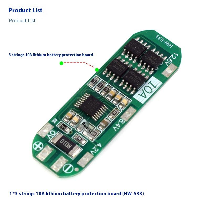 

1Pcs 3S 12.6V Lithium Battery Charging Protection Board 10A No Equalization Bms Protection Board On The Same Port one size