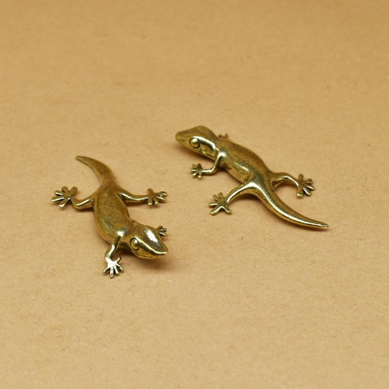 Vintage Copper Gecko Tea Set Small Ornaments Antique Brass Animal Figurines Tea Pet Desk Decorations Home Decor Accessories