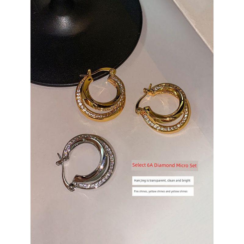 European and American Style Zircon Metal Earrings for Women 2026 Super Trendy Light Luxury High-End Unique Temperament Gold Hoop Earrings
