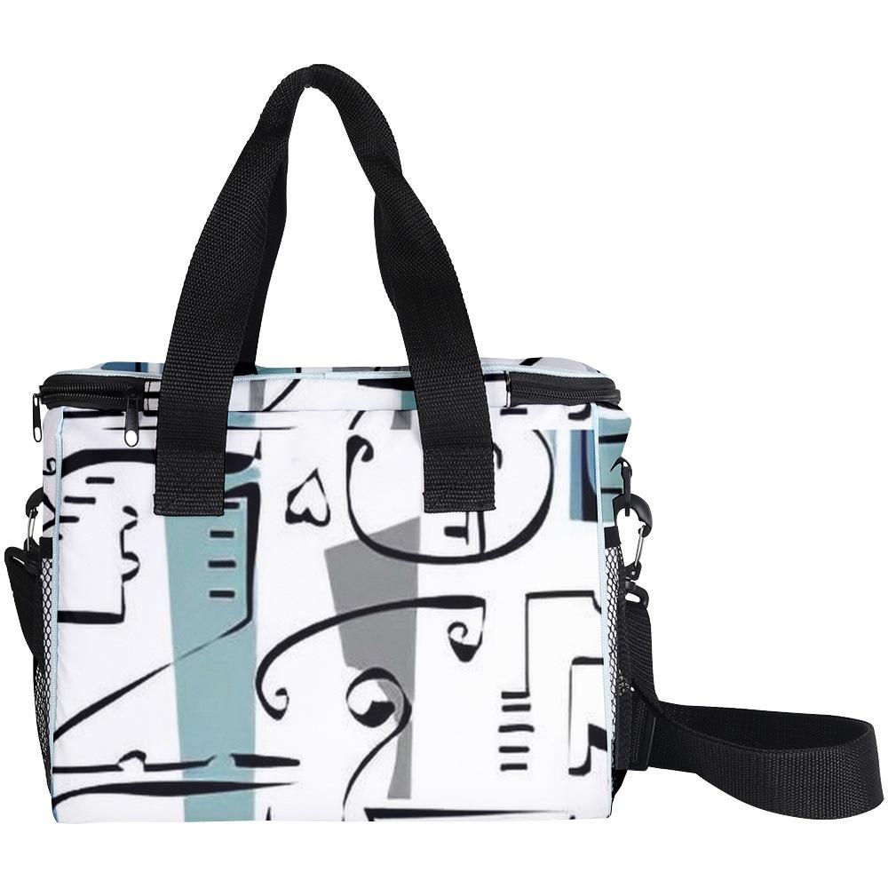 Hip Hop Popular Trendy Novelty Strange Lines 3D Printed Larger Crossbody Lunch Bag Thermal Insulation Food Handbags Ice Bags