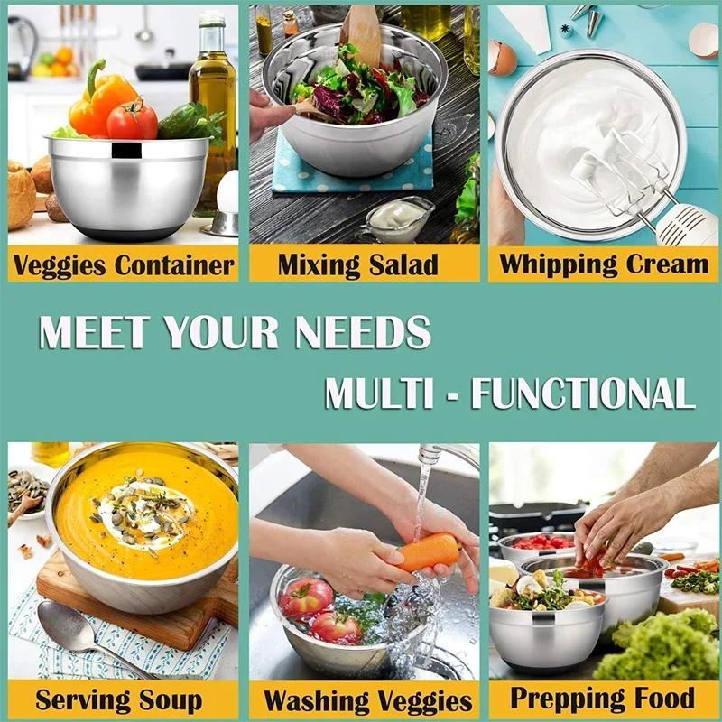 6-piece Set Mixing Bowls with Lids and Non Slip Bases Stainless Steel Mixing Bowls Set for Baking Nesting Storage Bowls