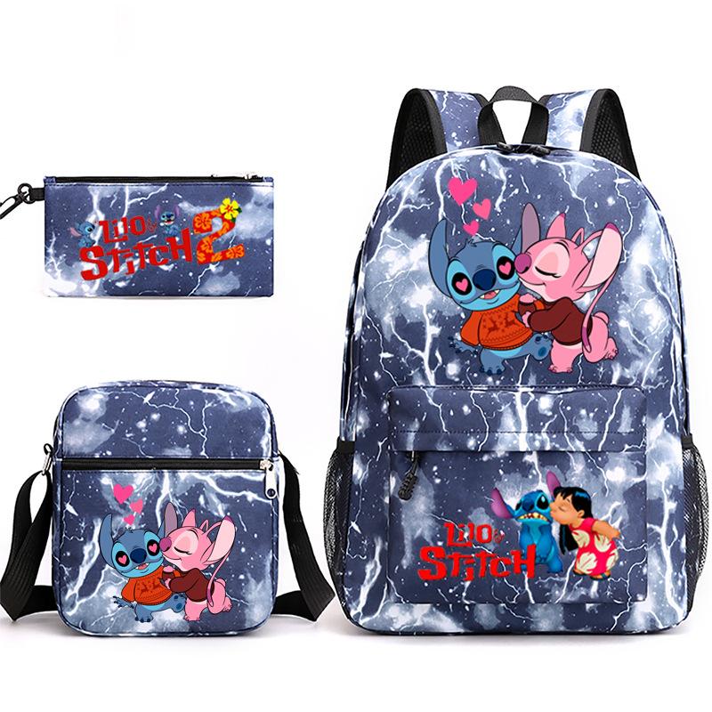 Large Capacity Schoolbag with Shoulder Strap; Student Three-piece Pencil Case Set