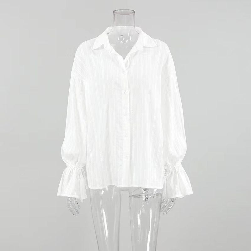 

European and American Fashion New Convex Jacquard Flare Sleeve Lapel Lace-up Shirts Horn Sleeve Lapel Shirt White S
