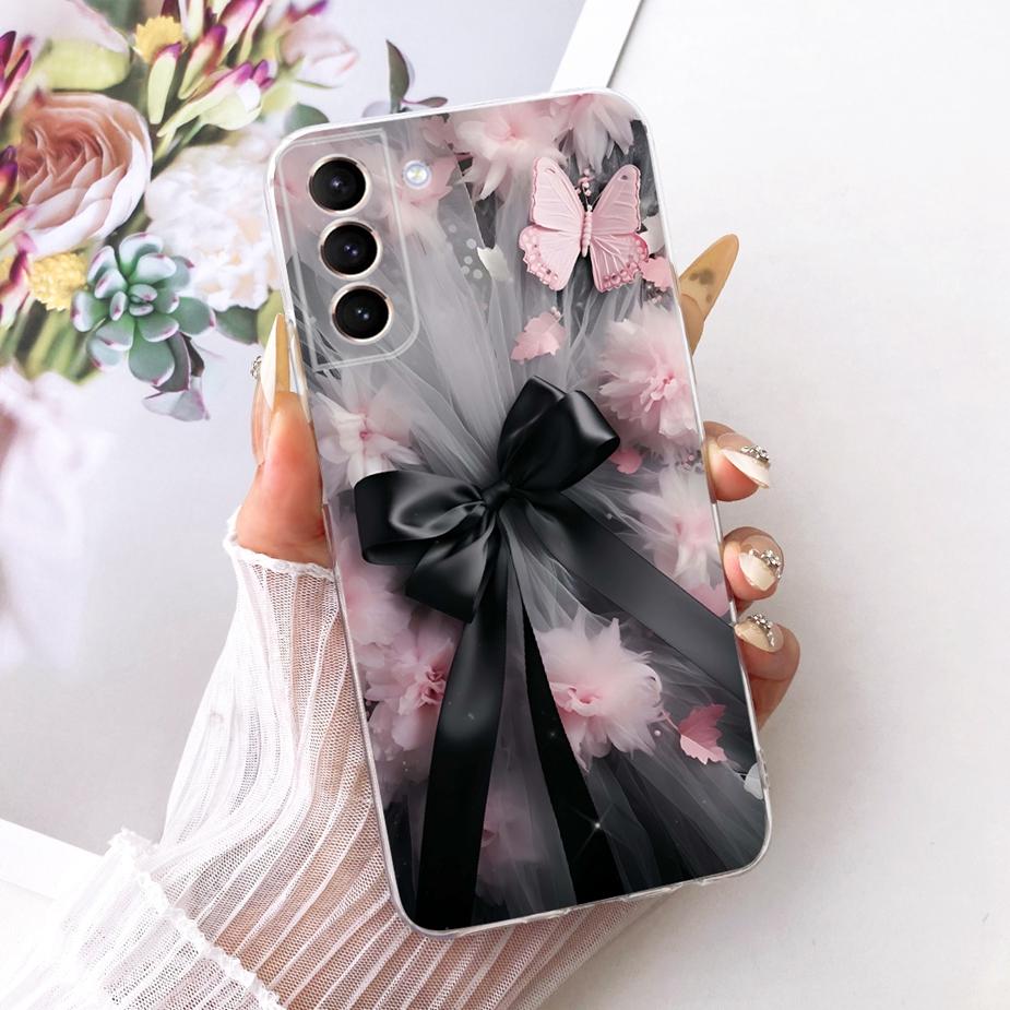 For Samsung Galaxy S21 Plus Case S21 FE Luxury Bow Flowers Painted Cover Soft Silicone Case For Samsung S21 Ultra S 21 S21+ Bags