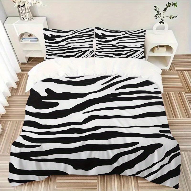 3Pcs Zebra Print Printed Bedding Set, Breathable And Soft,(Includes 1 Duvet Cover And 2 Pillowcases, Quilt Not Included) yy250815154