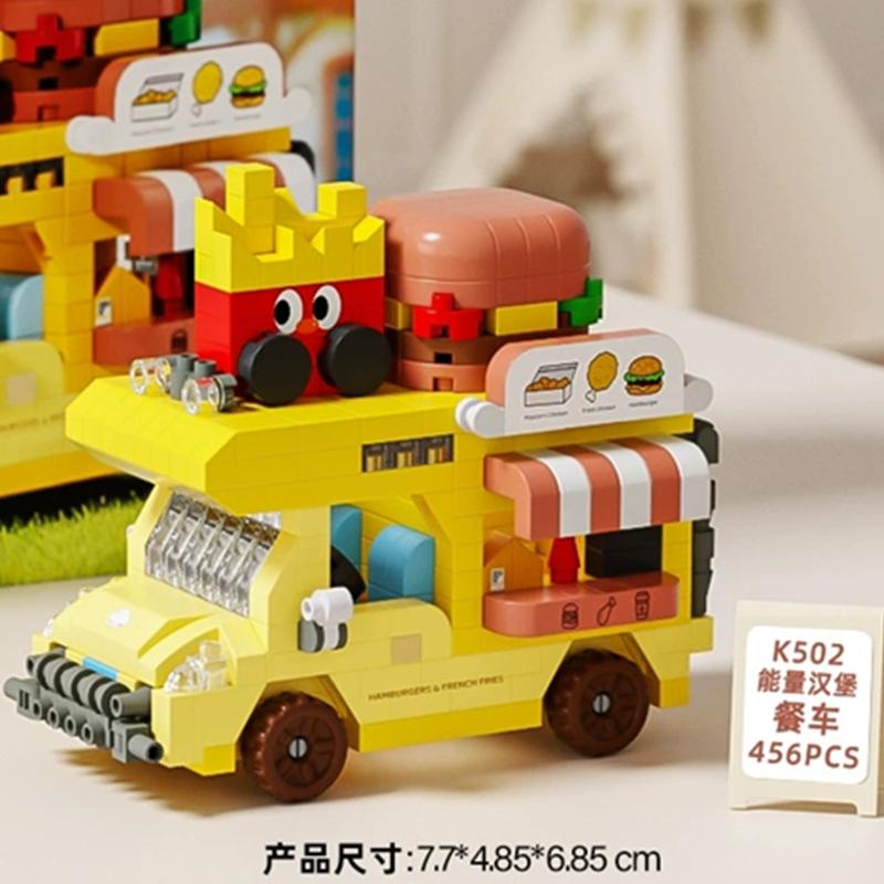 Latest Diy Coffee Car Buns Food Truck Ice Cream Store Flower Street View Construction Blocks Kit Blocks Model Plaything