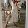 Sommer Baumwolle Weißes Kleid für Damen Lässig Häkelspitze Bohemian Locker Strand Langes Kleid Damen Übergröße Feiertags Rüschenkleid