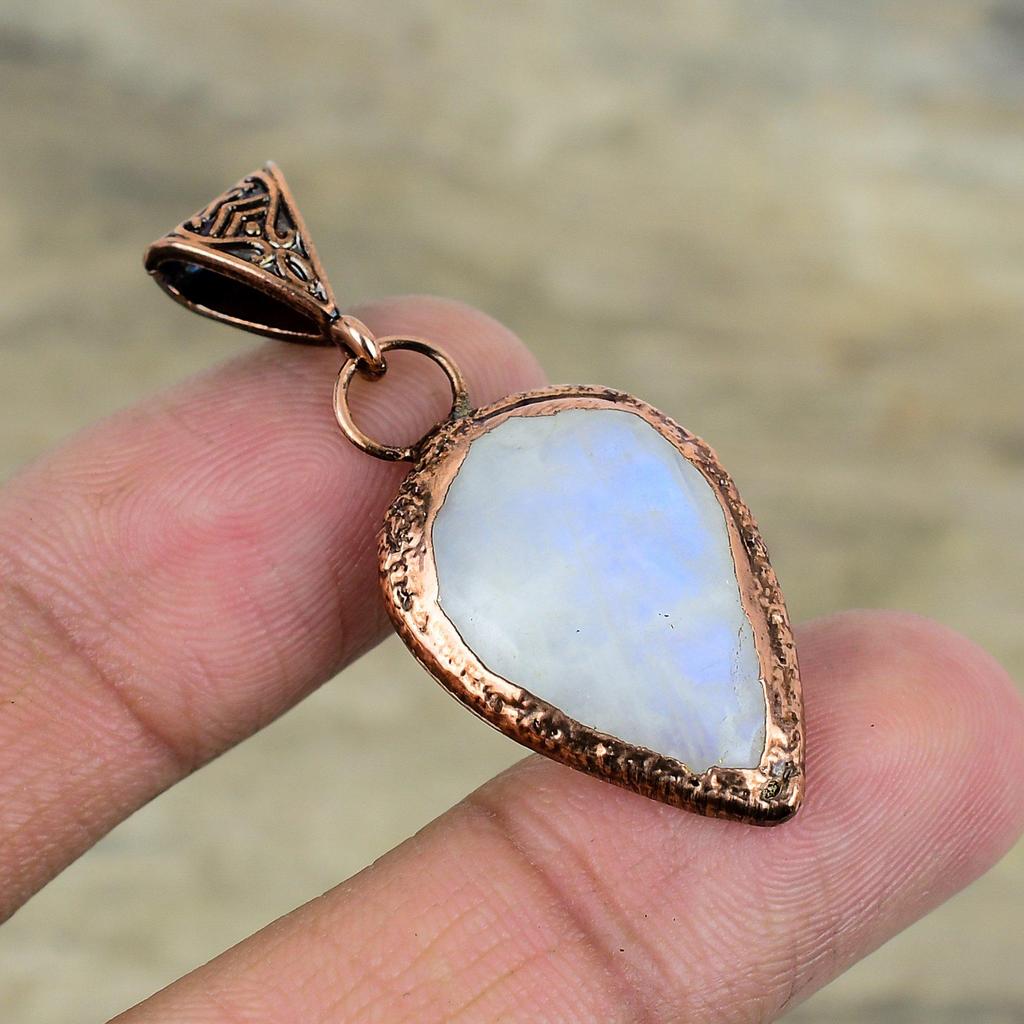 Rainbow Moonstone Pendant Electroformed Copper Pendant Dainty Pendant Handmade Electroformed Jewelry Natural Gemstone Pendant Gift For Women