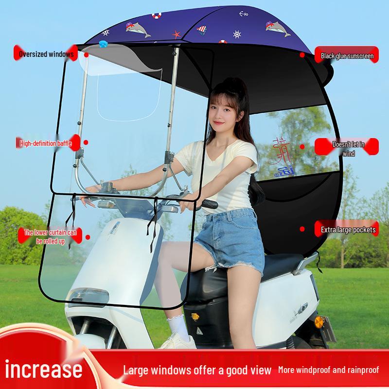 Electric Vehicle Canopy Tent: Windproof, Rainproof, Sunshade for Three-Wheelers with All-Around Windows