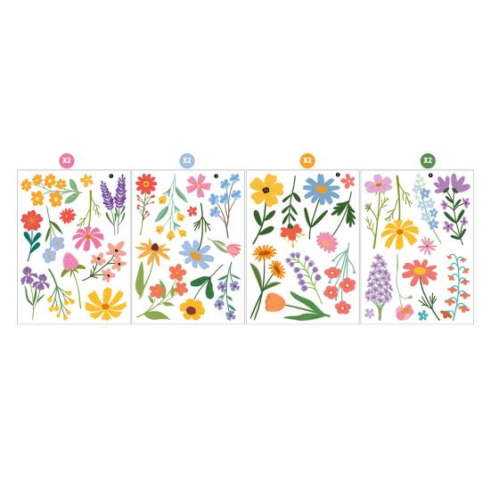 

8 Sheets Flowers Wall Decals Watercolor Spring Floral Wall Sticker Colorful Peel And Stick Mural Wall Art for Home Bathroom Kitchen Decor B