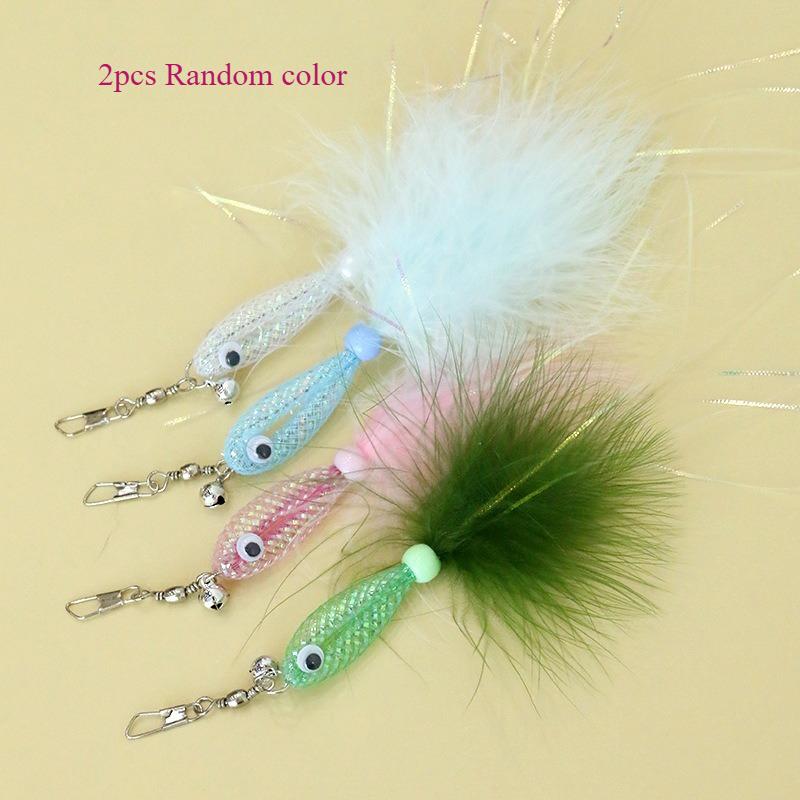 3pcs Random color Cat Teaser Wand with Shiny Fish Replacement Head, Feather Bell Cat Toy Pet Supplies
