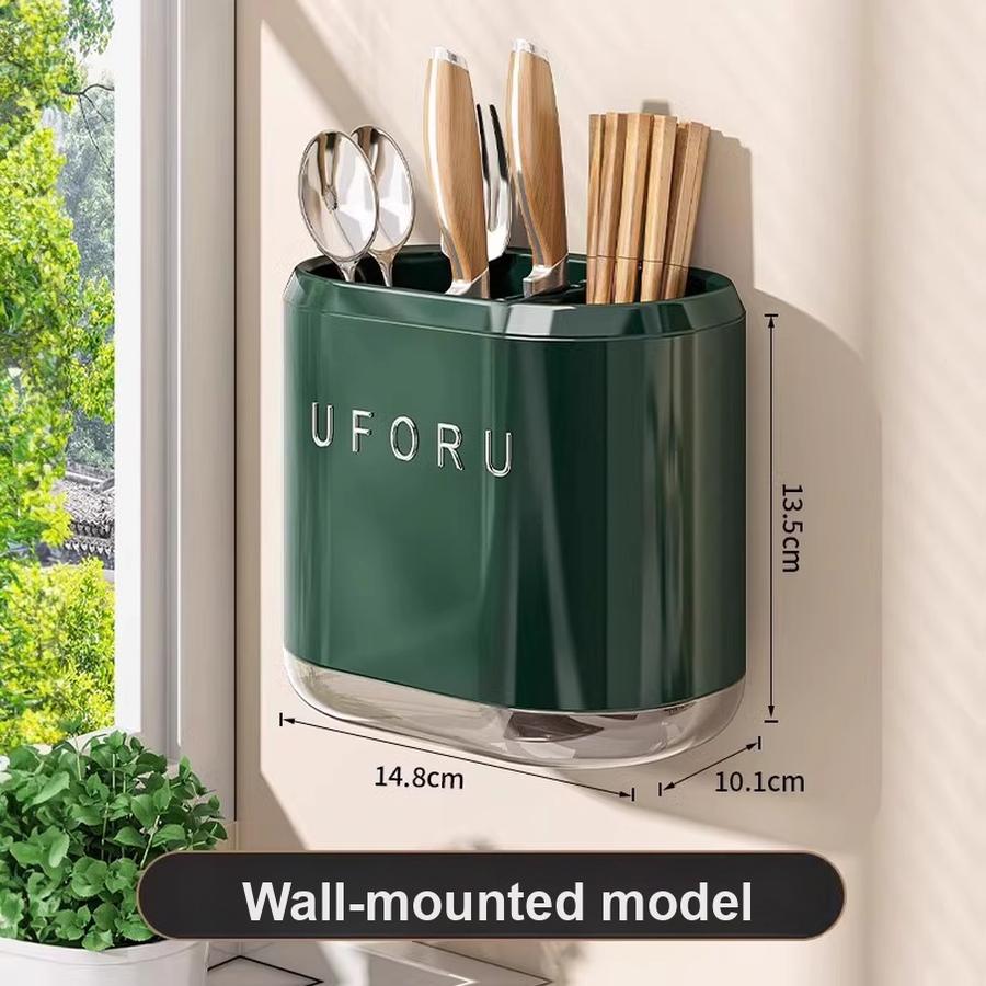 

Wall-mounted chopstick storage box, kitchen shelf, punch-free knife holder, integrated chopstick cage storage and hanging rack 14.8*10.1*13.5cm bottle-зелений колір