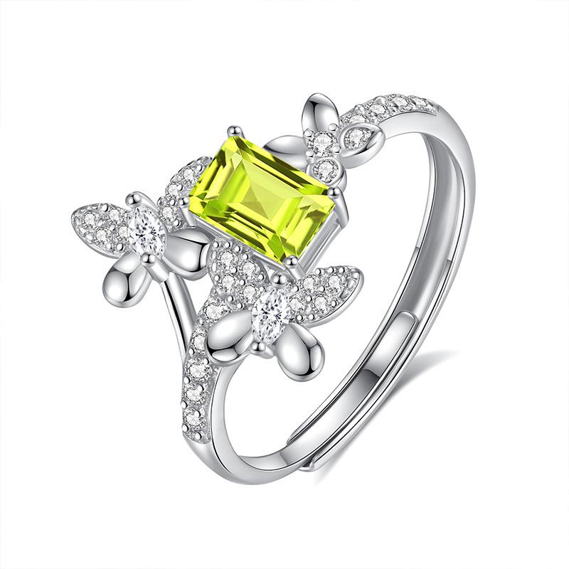Natural Stone Flower Fly Butterfly Dance Ring Women's S925 Sterling Silver Adjustable Ring High-end Accessories Fashionable and Elegant Jewelry Gifts