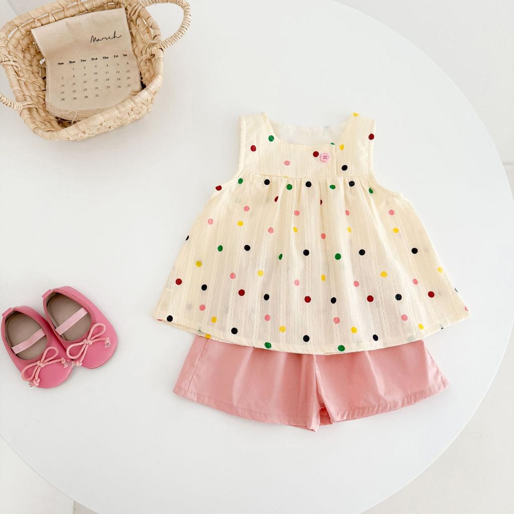 Girls Summer Thin Vest And Shorts Set Baby Toddler Fashionable Two Piece Outfit Trendy Sleeveless Top With Short Pants