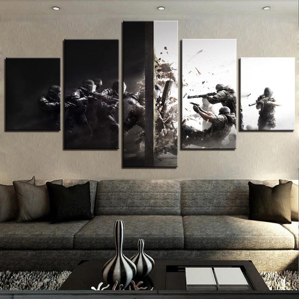 Pôster de parede e impressões Pop Game Picture 5 peças Rainbow Six Siege Canvas Painting Frame Artwork HD Prints Decoração para casa Quarto infantil