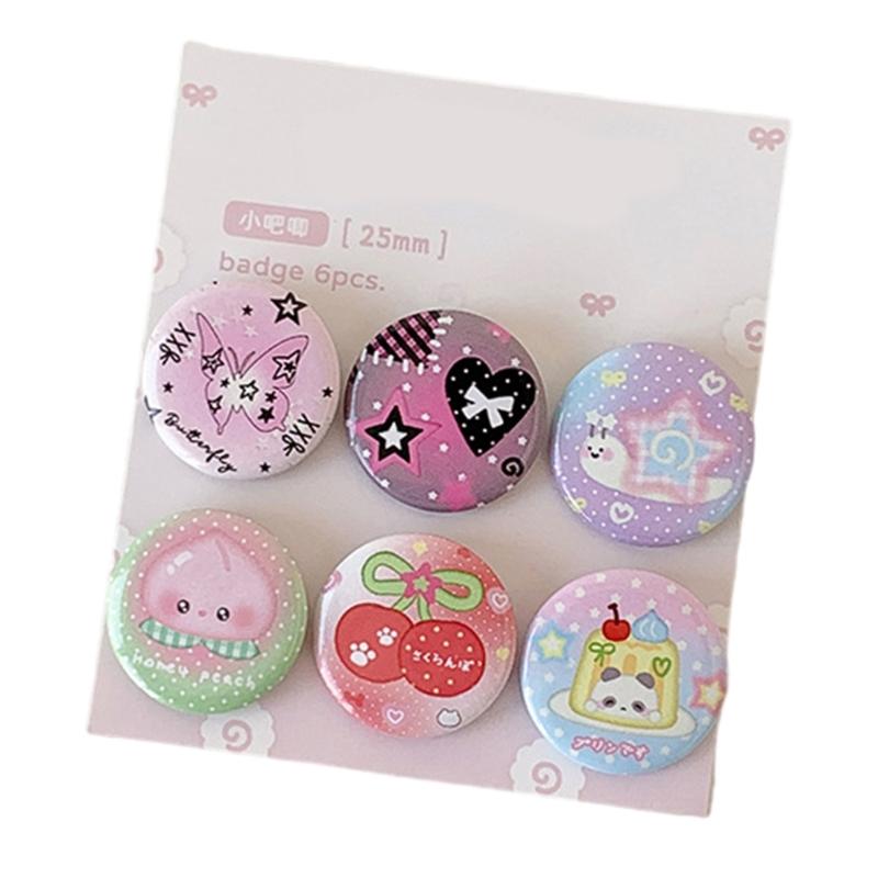 6Pcs Cartoon Metal Badges Decorative Lapel Pins For Kid Adult Backpacks Jacket Coat Hat Clothing Decoration Accessories