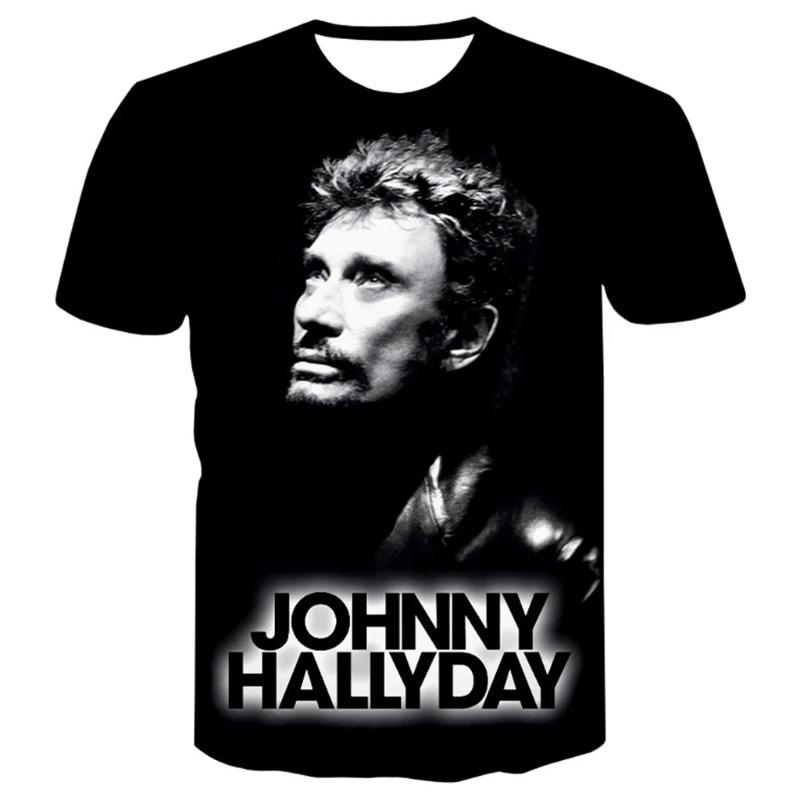 Nuova Maglietta Stampata 3D del Cantante Pop Più Popolare Johnny Hallyday Uomo Donna Rock Casual Streetwear Abbigliamento Hip Hop Harajuku Top