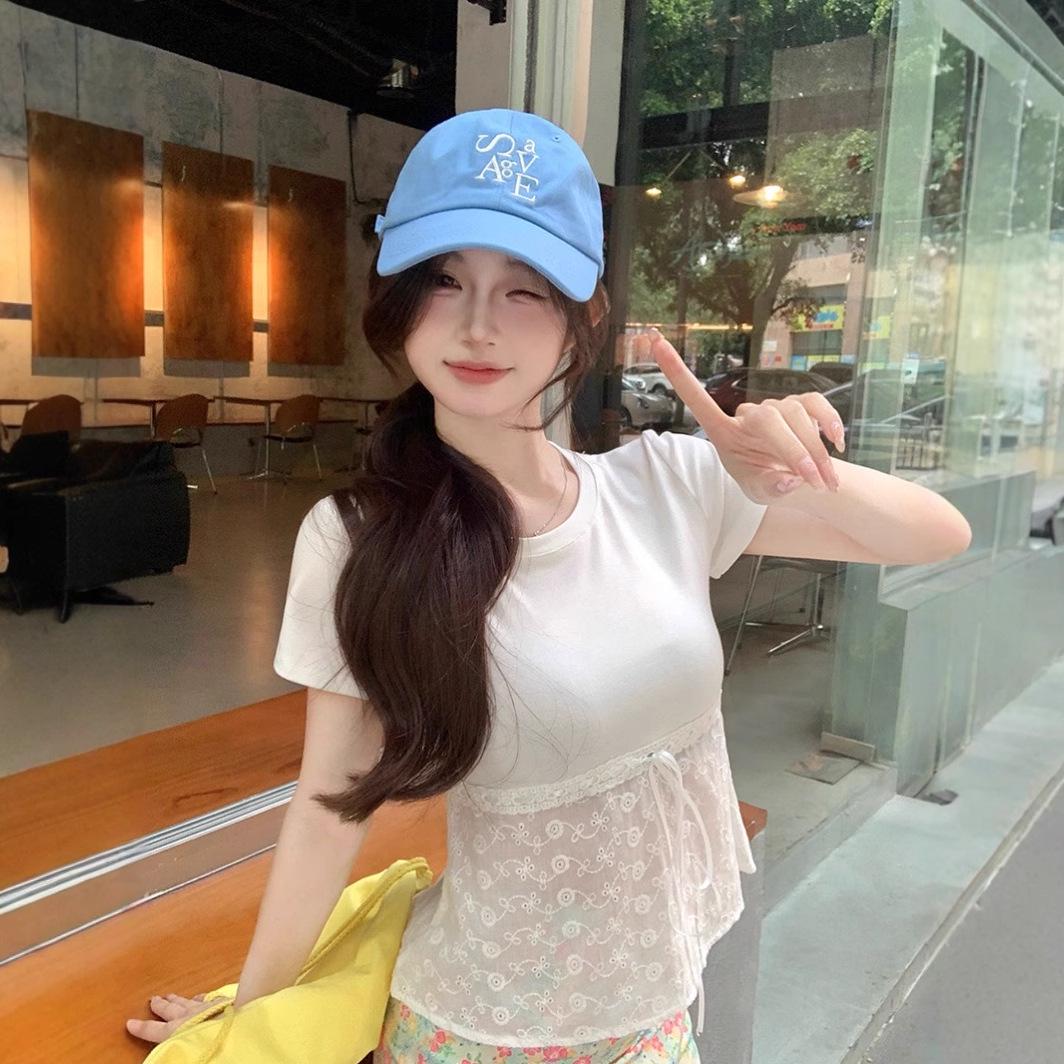 

Lace Hem Design Slim Fit Women s Short-Sleeve T-Shirt - Pure, Sexy, High-End Casual Summer Style S [Premium Version]