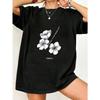 Oversized T Shirt Black Cherry Blossom Print And Text For Casual Wear