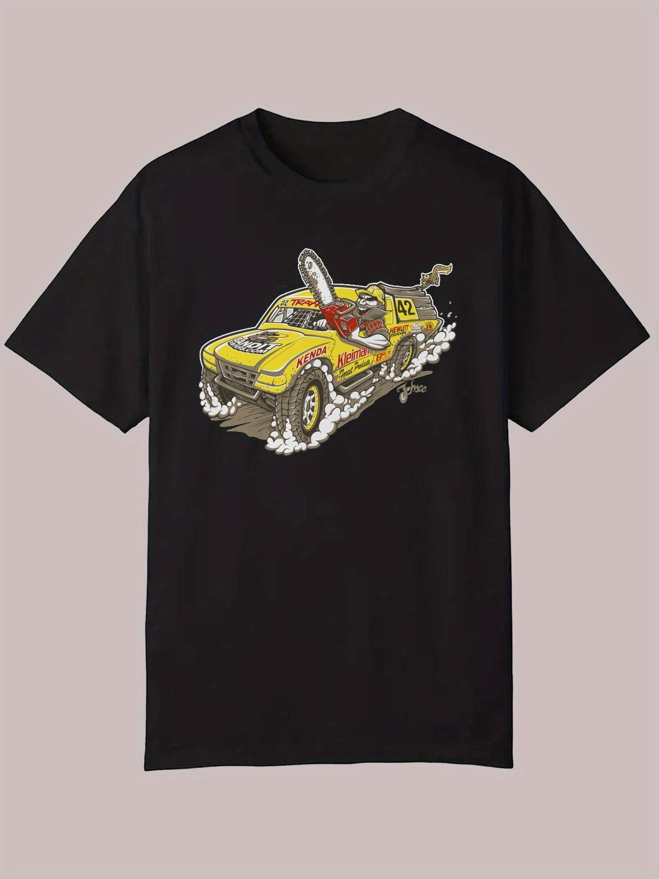 Summer Casual Graphic T-shirt - Black Monster Truck & Action Hero Print XXXXL