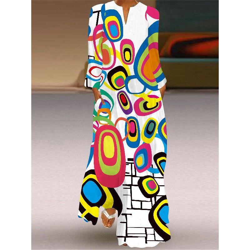 Loose Plus Size Women's Clothing Long Dress New Chinese Style Skirt Elegant Sexy Long Sleeves 3D Print Long Skirt