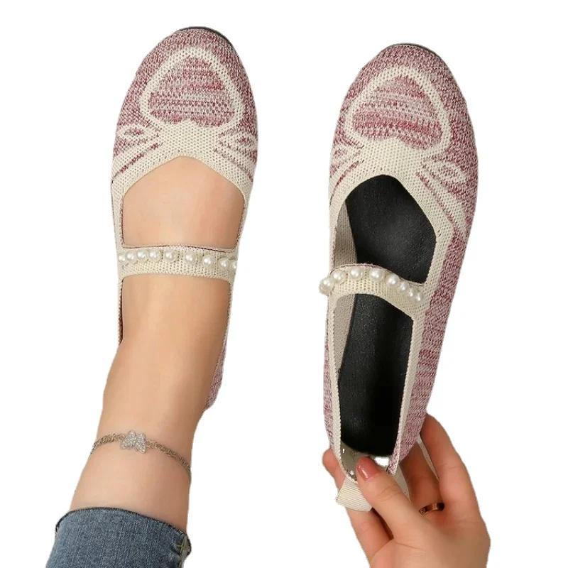 мода Женские балетки Сетчатые туфли с бусинами Модные повседневные туфли для ходьбы Новые — фото 4