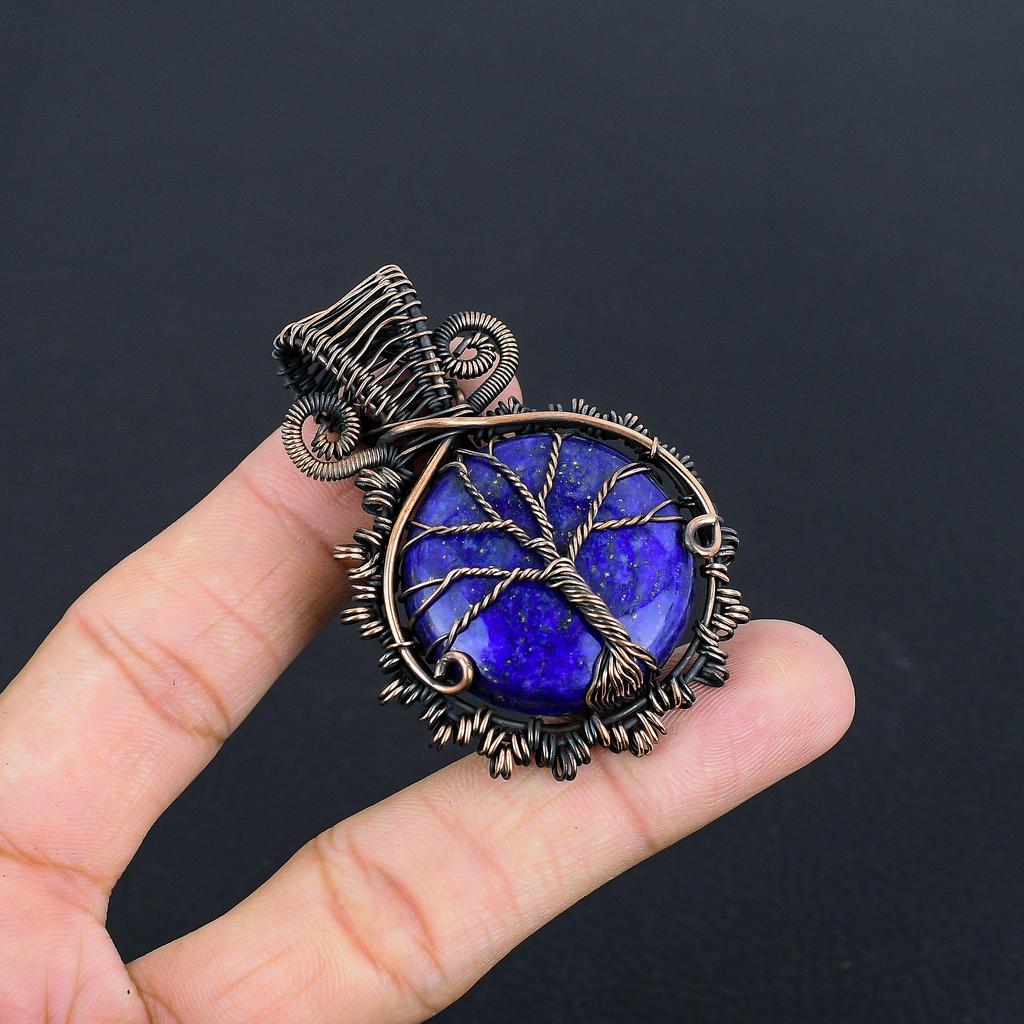 Lapis Lazuli Pendant Handmade Gemstone Jewelry, 999 Copper Wire Wrapped Pendant ,Unique Design Jewelry Pendant