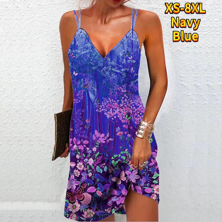 

Женское модное сексуальное платье без бретелек с 3D секретным принтом в глубоком лесу, свободное платье-бретелька с v-образным вырезом XL темно-синий