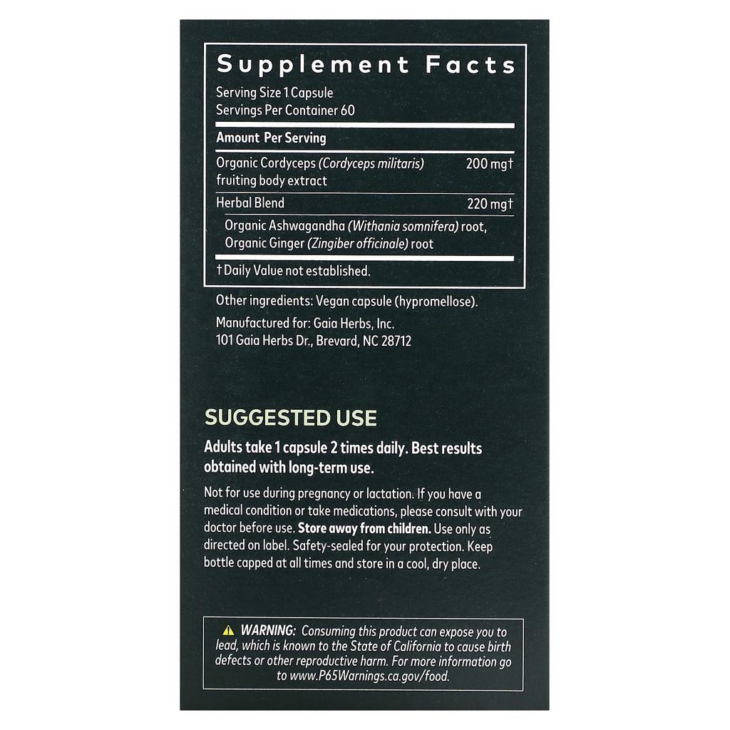 Mushrooms + Herbs, Cordyceps Sinensis, 60 Veggie Capsules