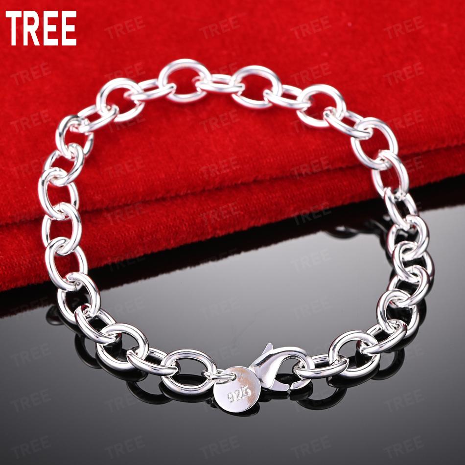 925 Sterling Silver Widened Oval Interlocking Ring Bracelet - Exquisite Gift Jewelry 20cm
