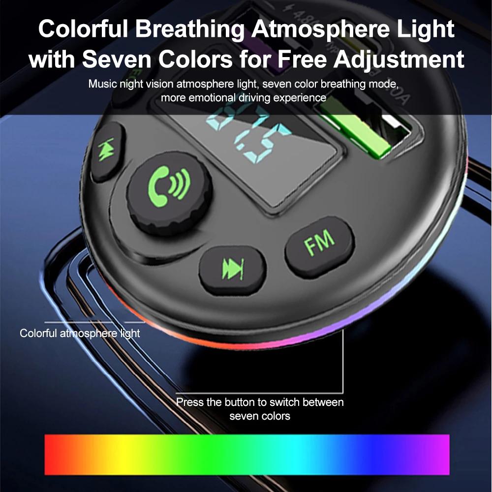 Bluetooth 5.0 FM Transmitter Handsfree Car Radio Modulator MP3 Player With Colorful Ambient Light Charge Adapter for Car