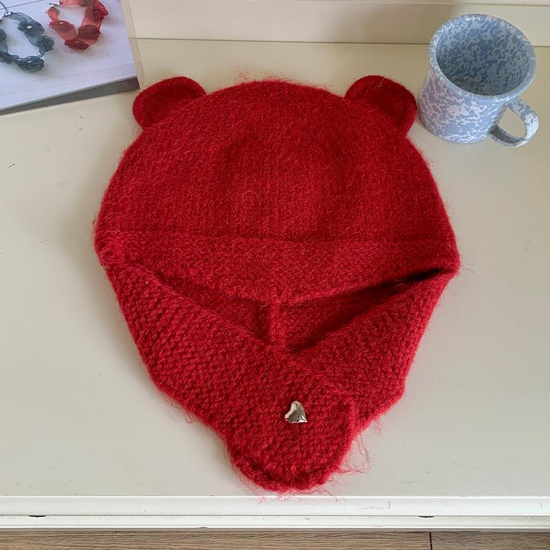 Cute Three-dimensional Bear Ears Wool Hat Women's Autumn and Winter New Warm Knitted Ear Hat Tide