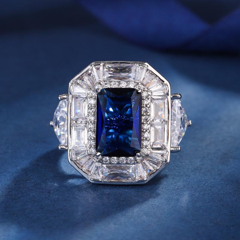Jewelry Copper Bottom Gold-Plated Simulation Color Treasure Square Diamond Square 8 * 12 Temperament Ring Women