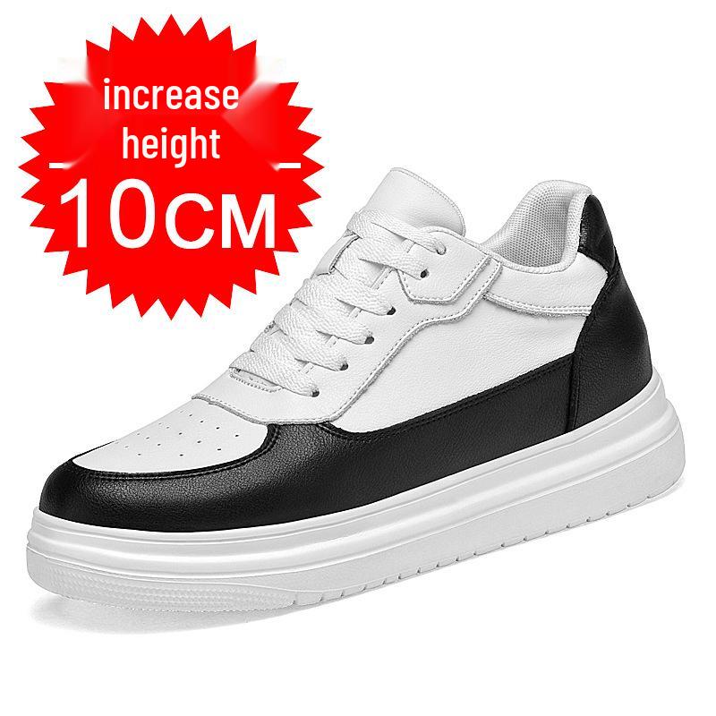 Men's Breathable Skate Sneakers - 10cm Invisible Lift, Thick Sole, White Casual Shoes