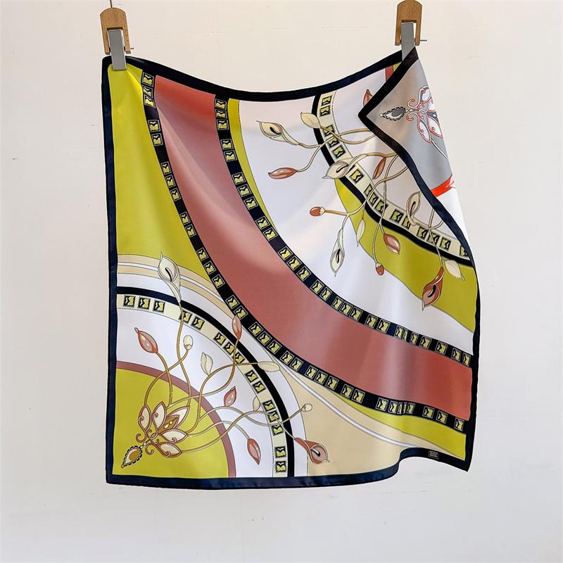 70cm Luxury Brand Square Scarf Design Double Side Shawl Wrap  Print Twill Silk Women Hijab Female Foulard Headband Bandana