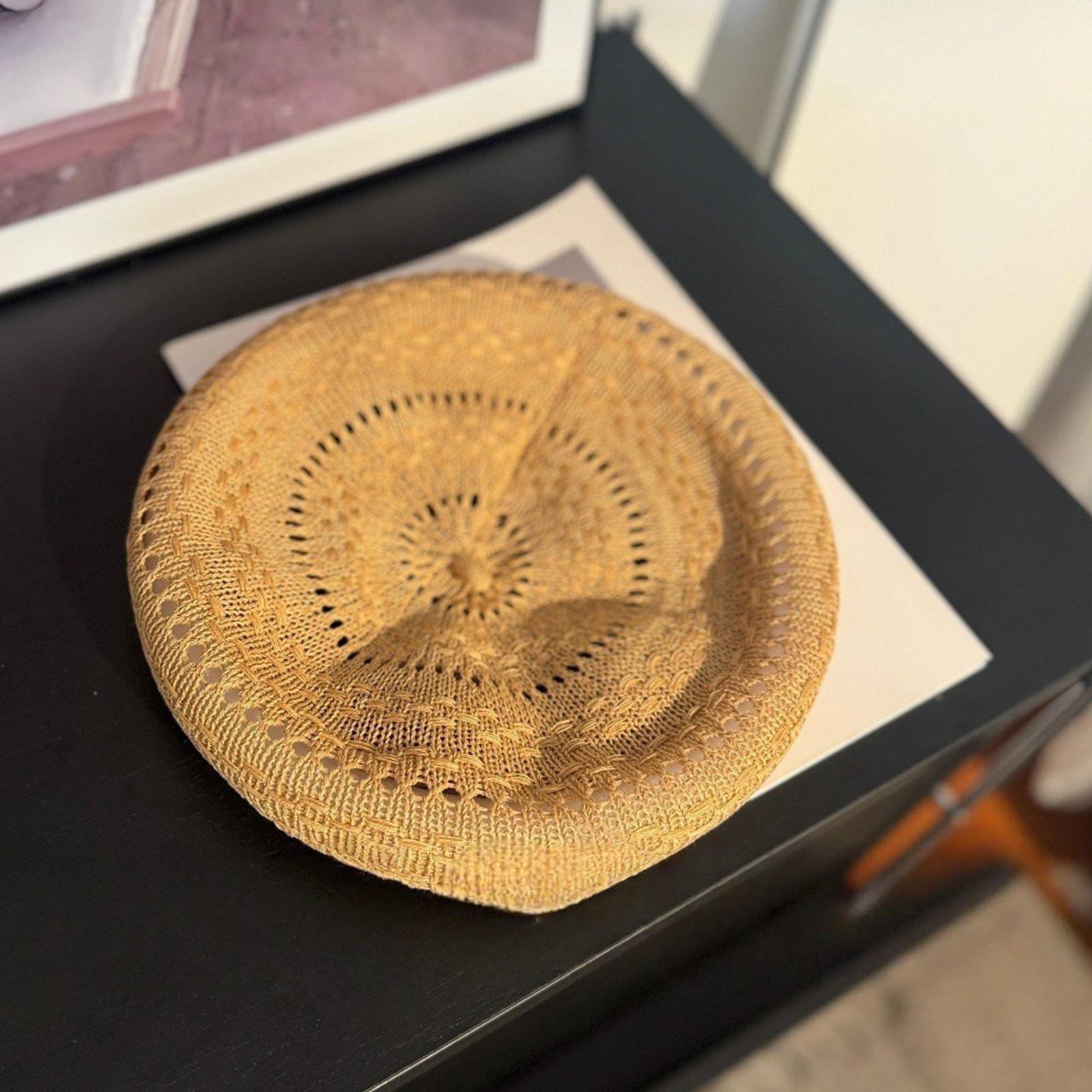 

Ladies Big Head Beret Hollow Weaving Painter s Hat One Size хакі