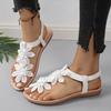 White Floral Sandals Women's Clip Toe Sandals Flat Women Summer Casual Shoes Bohemia Flowers Slip On Beach Ladies Shoes