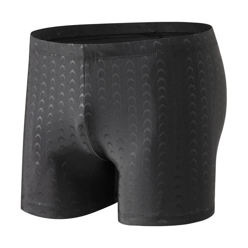Men's Quick-Dry Sharkskin Swim Trunks - Black, Plus Size, Conservative Fit