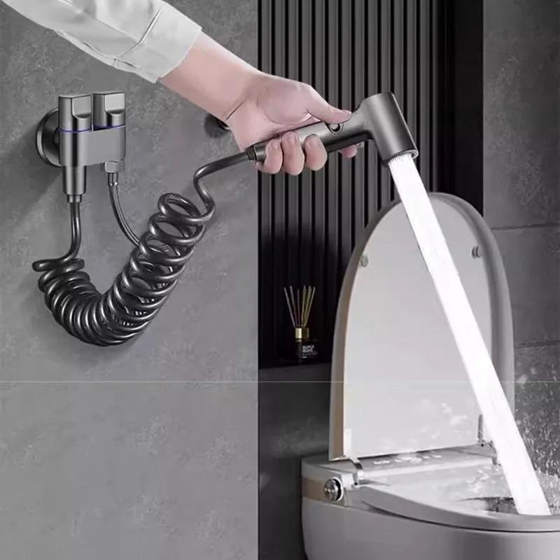 1 In 2 Out Flush Spray Gun Faucet Toilet Companion Bidet Booster Nozzle Bathroom Flush Gun High Pressure Household