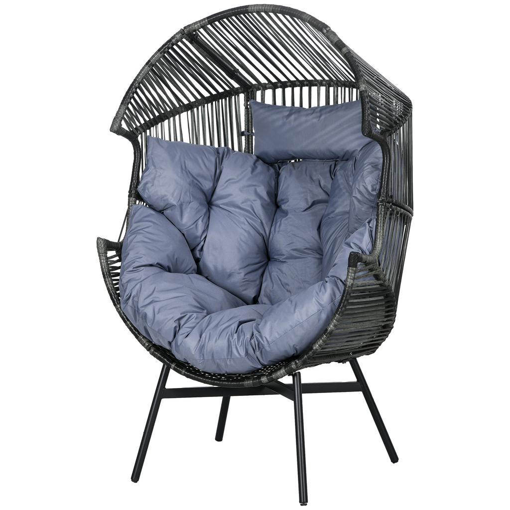 Rattan-Sessel, Outdoor-Sessel, Garten-Sessel, PE-Rattan, 89 cm x 75 cm x 143 cm, Grau+Schwarz