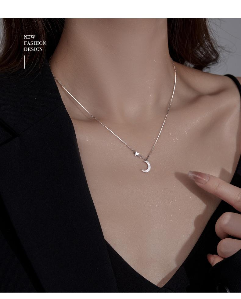 14K Gold Plated Necklaces for Women -s925 Sterling Silver Dainty Diamond Moon and Star Choker Necklace for Girls Fine Jewelry