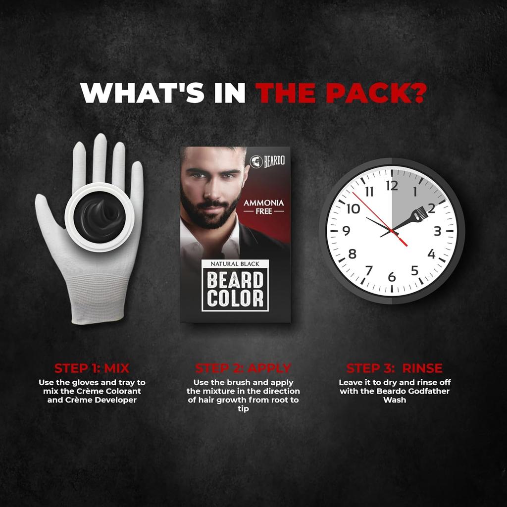 Beardo Beard Color For Men Natural Black 60 ml Long Lasting No Ammonia Easy Apply No Stain Beard Hair Dye Skin Friendly